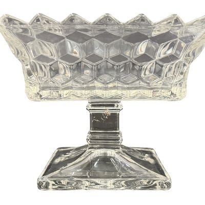 Vintage Fostoria American Clear Pressed Glass Square Footed Wedding Bowl - NO COVER