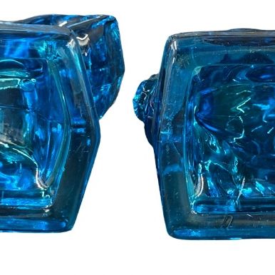 Vintage Set of Mid-20th Century L.E. Smith Aqua or Turquoise Blue Glass Rearing Horse Bookends