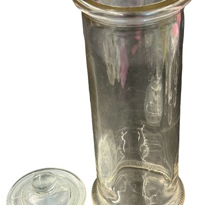 Vintage "Ann's House of Nuts" Clear Glass Cylindrical Apothecary or Storage Jar with Lid