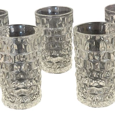 Vintage Fostoria American Clear Glass Flat Iced Tea Tumblers Bundle - Lot of 5