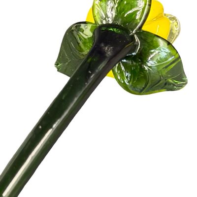 Vintage Murano Style Hand Blown Art Glass Colorful YELLOW Flower & Stem 16” Long