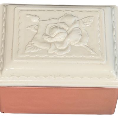 Vintage Fire King Dusty Rose Pink Trinket Box