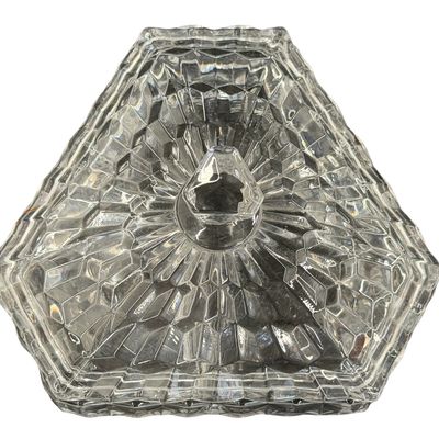 Vintage Fostoria American Clear Glass Triangular Divided Covered Candy Dish