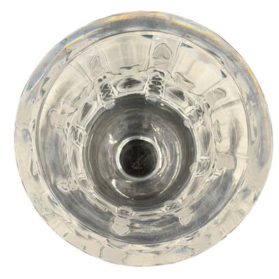 Lalique Dampierre Vase, featuring Clear and Frosted Crystal Sculpted with a Charming Continuous Frieze of Small Sparrows and Leafy Foliage