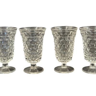 Vintage Fostoria American Clear Pressed Glass Footed Ice Tea Goblets - Set of 4
