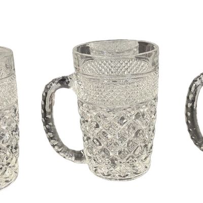 Vintage Anchor Hocking Wexford Clear Glass Mug featuring a Classic Criss-Cross Diamond and Textured Diamond-Point Pattern - Set of 6