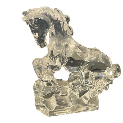 Vintage Kristakolor Italian Clear Crystal Rearing Horse Figurine