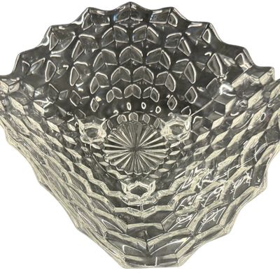 Vintage Fostoria American Clear Pressed Glass Wavy Three-Footed Centerpiece Fruit Bowl