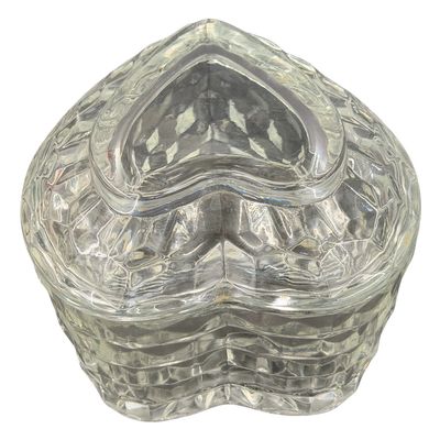 Fostoria American Cubist Pattern Heart Shaped Crystal Candy Trinket Dish by Homco "Lady Love"