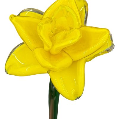 Vintage Hand-Blown Art Glass Handcrafted Yellow Art Glass Daffodil Flower Sculpture 16"