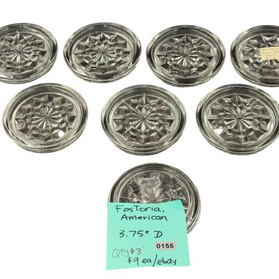 Vintage Fostoria American Clear Glass 12-Ray Round Coaster - Lot of 8