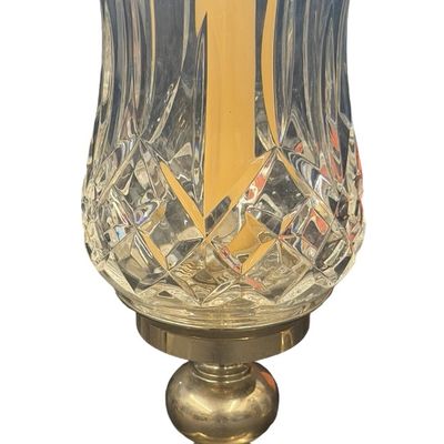 Vintage Waterford Lismore Crystal Hurricane Candle Holders with Brass Base - Set of 2 **