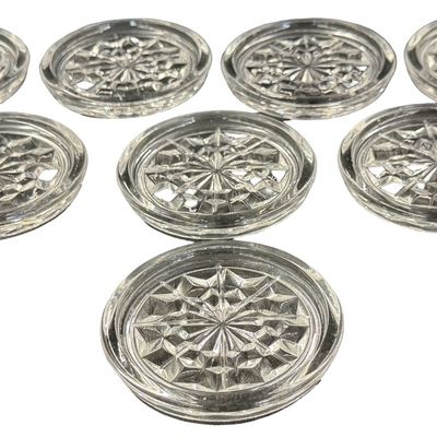 Vintage Fostoria American Clear Glass 12-Ray Round Coaster - Lot of 8