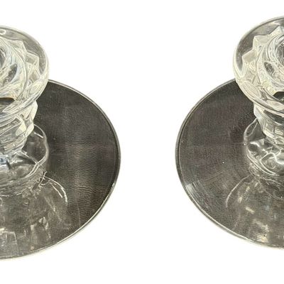 Vintage Fostoria American Clear Glass Candle Holders - Set of 2
