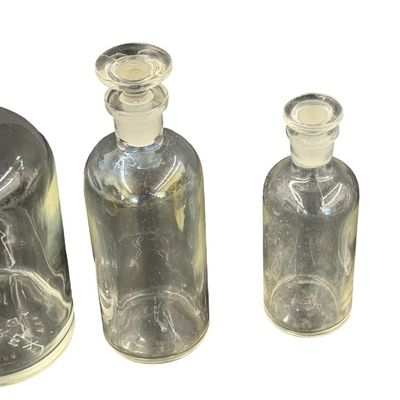 Vintage Pyrex Clear Glass Medicine Bottles Clear Glass Laboratory Reagent or Apothecary Bottles featuring Narrow Mouths and Matching...