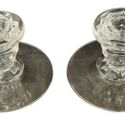 Vintage Fostoria American Clear Glass Candle Holders - Set of 2