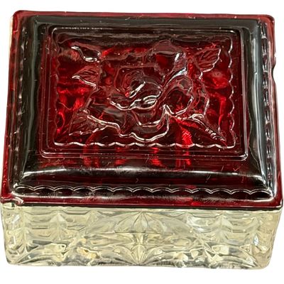 Vintage Anchor Hocking Rectangular Royal Ruby and Clear Cut-Glass Jewelry Box
