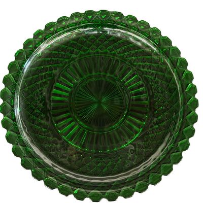 Vintage Anchor Hocking Waterford Forest Green Glass Platter featuring a Scalloped Edge and Textured Pattern