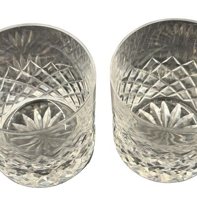 Vintage Cut-Crystal Double Old-Fashioned Whiskey Diamond Starburst Pattern Tumbler Set of 2