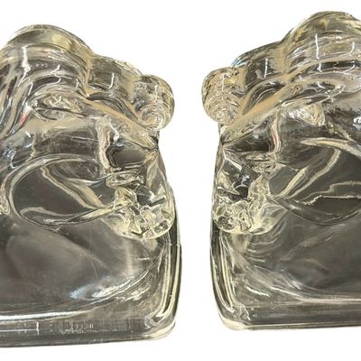 Vintage Federal Clear Pressed-Glass Horse Head Bookends