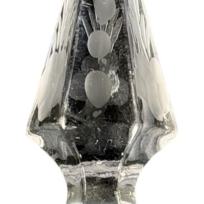 Vintage Etched Clear Glass Vinegar/Oil Cruet with Stopper Hexagon Base