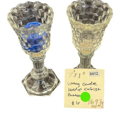 Vintage Clear Pressed Glass Peg Votive Cup Candle Holders - Set of 2