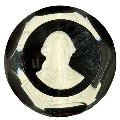 Vintage 1975 Cobalt Royal Blue Crystal Glass PAPERWEIGHT Sulfide Cameo Portrait of ADMIRAL DE GRASSE