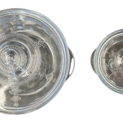 Vintage Anchor Hocking Fire-King "Philbe" Sapphire Blue Round Glass Covered Casserole Dish Sets with Matching Knob Lids - Set of 2