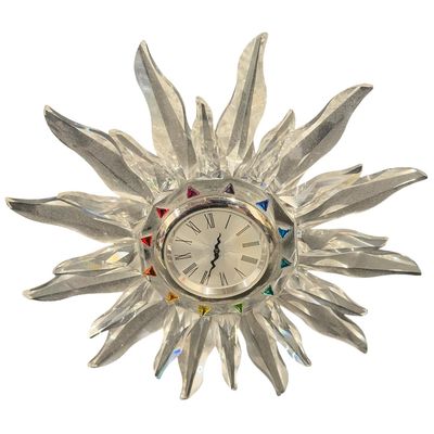 Vintage Swarovski Solaris Table Clock, Featuring Striking Sunburst Design with Colorful Crystal Accents around the Circular Dial