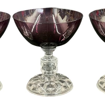 Vintage Fostoria "Lady Amethyst Purple" Clear Champagne Coupe/Sherbet Glass - Lot of 3