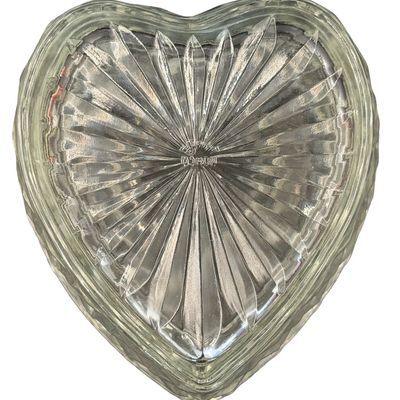 Fostoria American Cubist Pattern Heart Shaped Crystal Candy Trinket Dish by Homco "Lady Love"