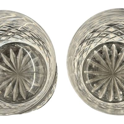 Vintage Cut-Crystal Double Old-Fashioned Whiskey Diamond Starburst Pattern Tumbler Set of 2