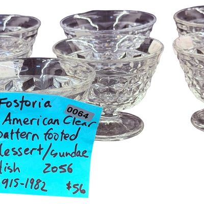 Vintage Fostoria American Clear Pattern Footed Dessert/Sundae Dishes - Lot of 7