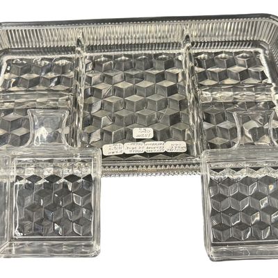 Vintage Fostoria American Clear Crystal Five Part Divider Relish/Appetizer Diamond Cut Tray featuring a Large Divided Rectangular Tray...