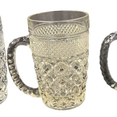 Vintage Anchor Hocking Wexford Clear Glass Mug featuring a Classic Criss-Cross Diamond and Textured Diamond-Point Pattern - Set of 6
