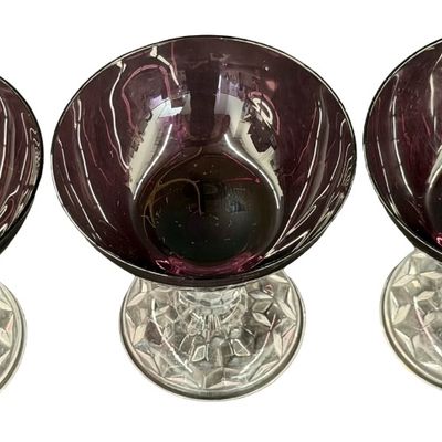 Vintage Fostoria "Lady Amethyst Purple" Clear Champagne Coupe/Sherbet Glass - Lot of 3