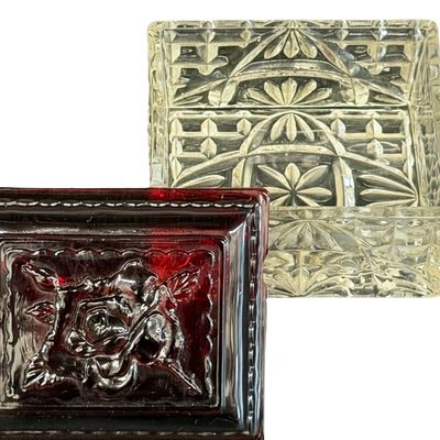 Vintage Anchor Hocking Rectangular Royal Ruby and Clear Cut-Glass Jewelry Box
