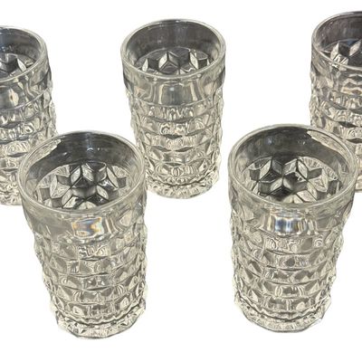 Vintage Fostoria American Clear Glass Flat Iced Tea Tumblers Bundle - Lot of 5