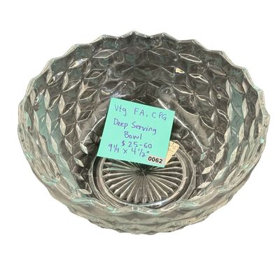 Vintage Fostoria American Clear Pressed Glass Deep Serving Bowl
