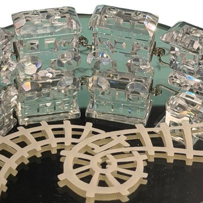 RETIRED Swarovski Crystal Figurines Train Set Engine and Three Cars Track with Mirror