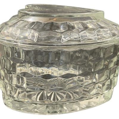 Fostoria American Cubist Pattern Heart Shaped Crystal Candy Trinket Dish by Homco "Lady Love"