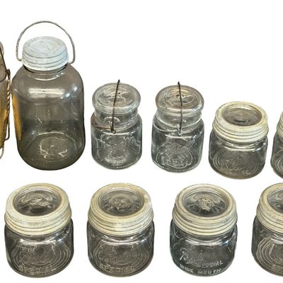Vintage Mixed Lot of Glass Fruit and Canning Jars - Lot of 10