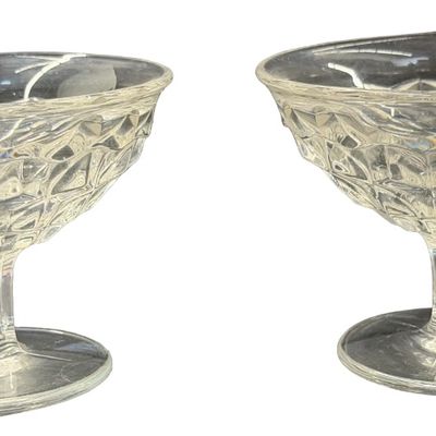 Vintage Fostoria American Clear Pressed Glass Flared Low Sherbet Glasses - Set of 2