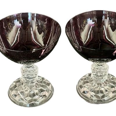 Vintage Fostoria American Lady Amethyst Champagne Coupe or Tall Sherbet Glasses - Lot of 4