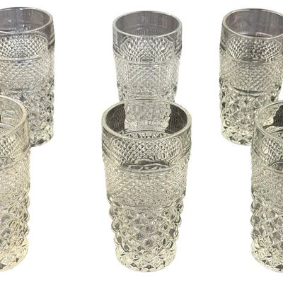 Vintage Anchor Hocking Wexford Clear Pressed Glass Tumblers and Wine Glass Lot of 6