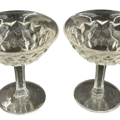 Vintage Fostoria American Clear Pressed Glass Flared High Sherbet Glasses - Set of 2