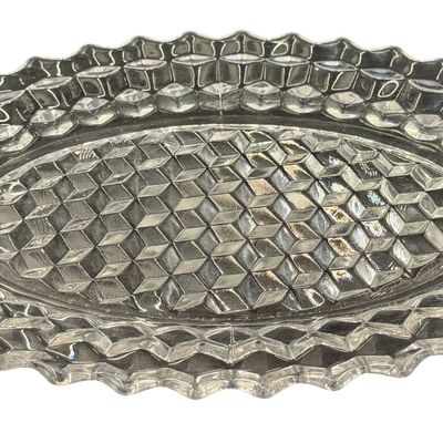 Vintage Fostoria American Clear Pressed Glass Oval Serving Platter Tray