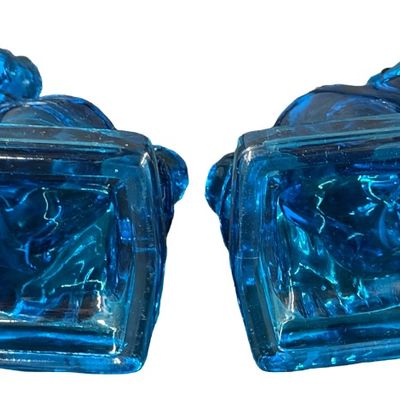 Vintage Set of Mid-20th Century L.E. Smith Aqua or Turquoise Blue Glass Rearing Horse Bookends