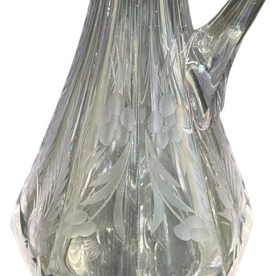 Vintage Etched Clear Glass Vinegar/Oil Cruet with Stopper Hexagon Base