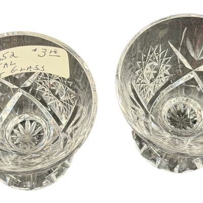 Vintage Crystal Cut Footed Shot Glass - Set of 2